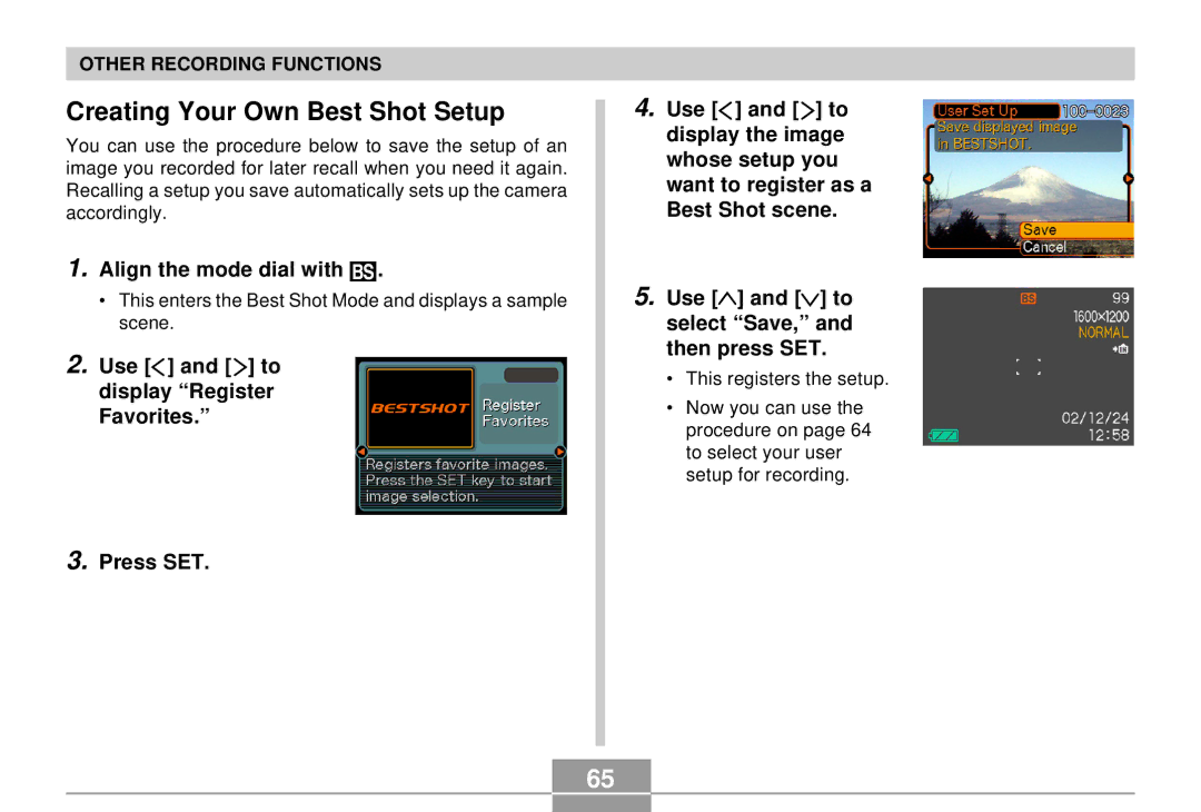 Casio QV-R4 manual Creating Your Own Best Shot Setup, Align the mode dial with 