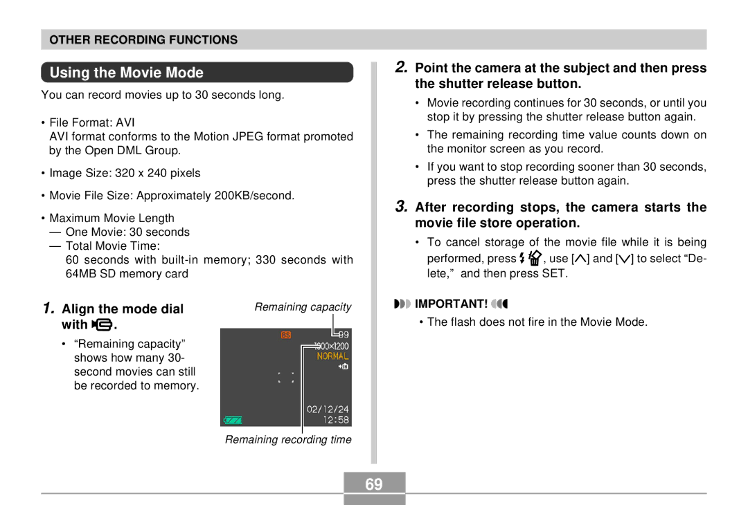 Casio QV-R4 manual Using the Movie Mode, Point the camera at the subject and then press, Shutter release button 