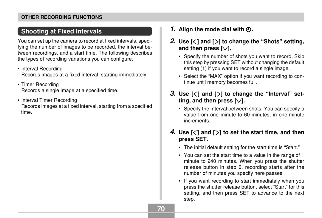 Casio QV-R4 manual Shooting at Fixed Intervals, Use and to change the Interval set- ting, and then press 