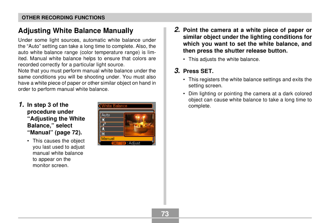 Casio QV-R4 manual Adjusting White Balance Manually, Procedure under Adjusting the White Balance, select Manual 