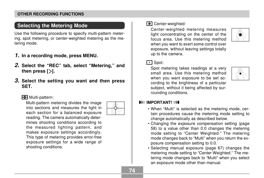 Casio QV-R4 manual Selecting the Metering Mode 