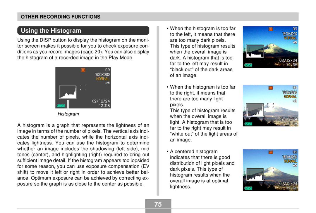 Casio QV-R4 manual Using the Histogram 