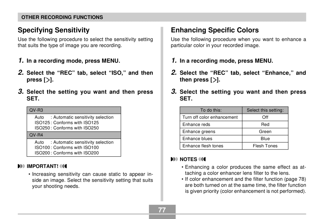 Casio QV-R4 manual Specifying Sensitivity, Enhancing Specific Colors 