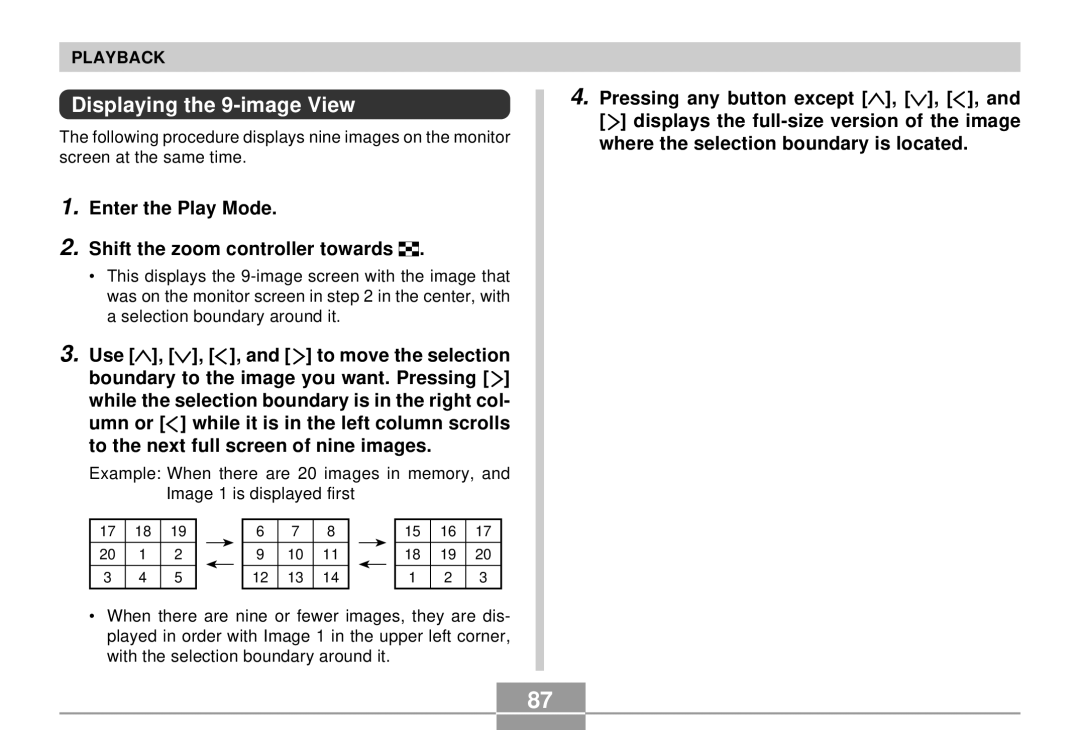 Casio QV-R4 manual Displaying the 9-image View, Enter the Play Mode, Shift the zoom controller towards 