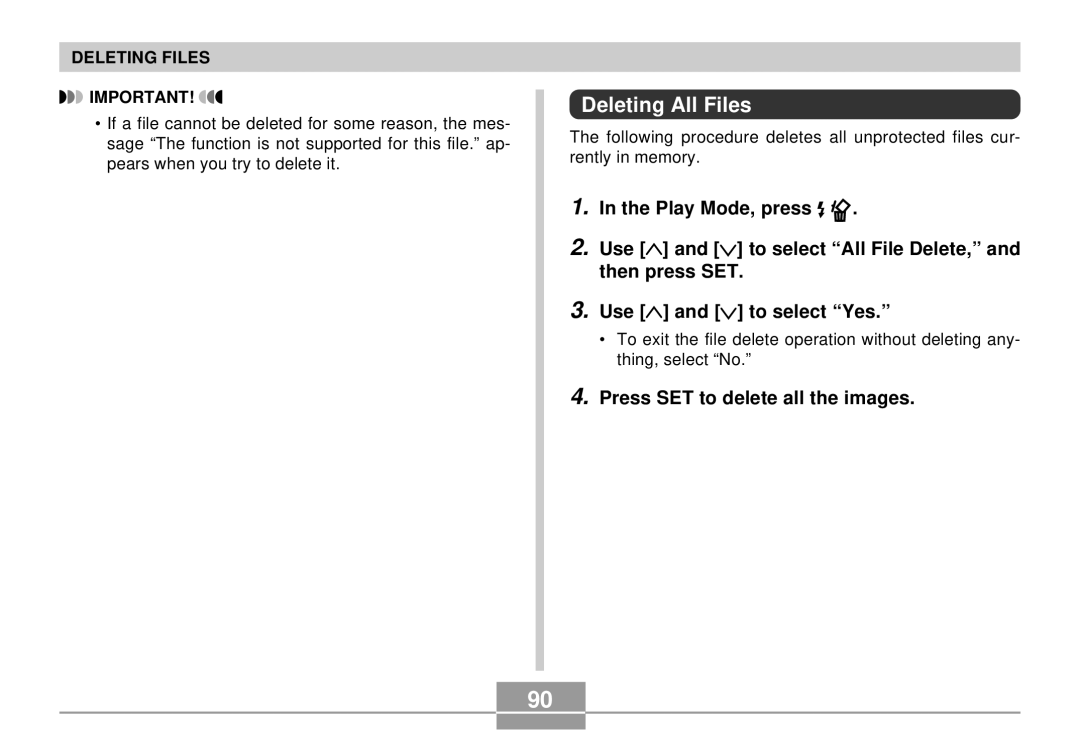 Casio QV-R4 manual Deleting All Files, Press SET to delete all the images 