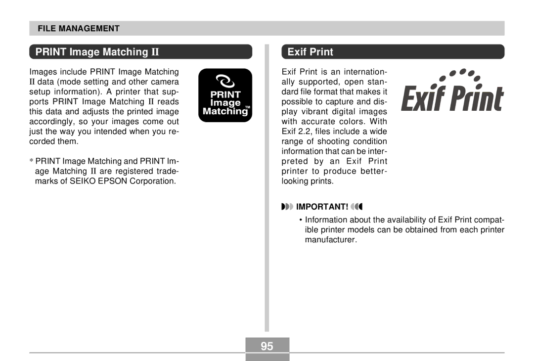 Casio QV-R4 manual Print Image Matching, Exif Print 