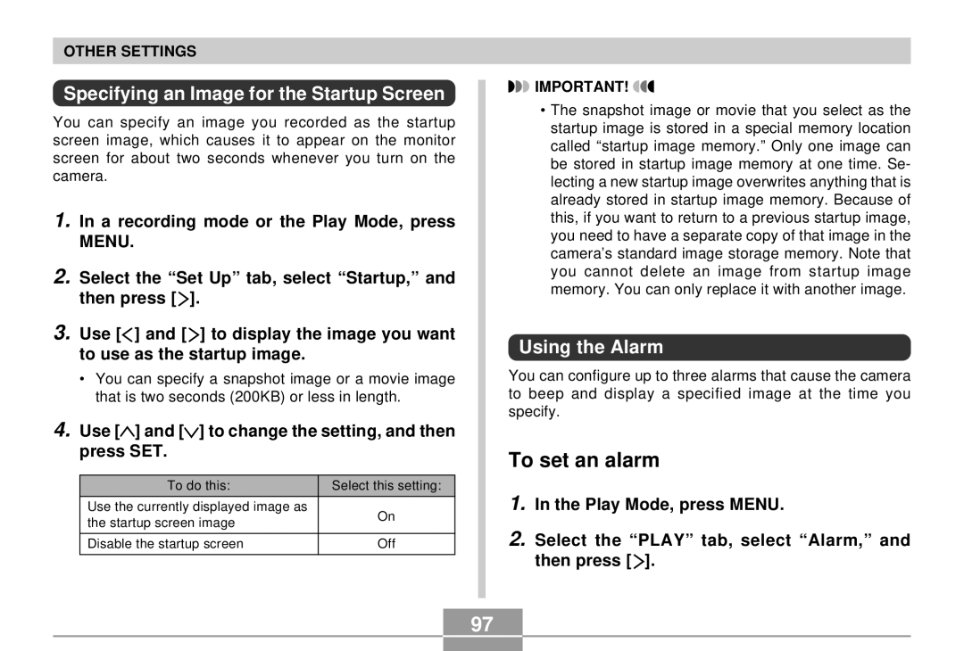 Casio QV-R4 manual To set an alarm, Specifying an Image for the Startup Screen, Using the Alarm 