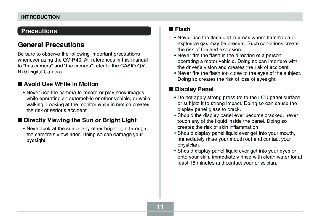 Casio QV-R40 manual General Precautions 