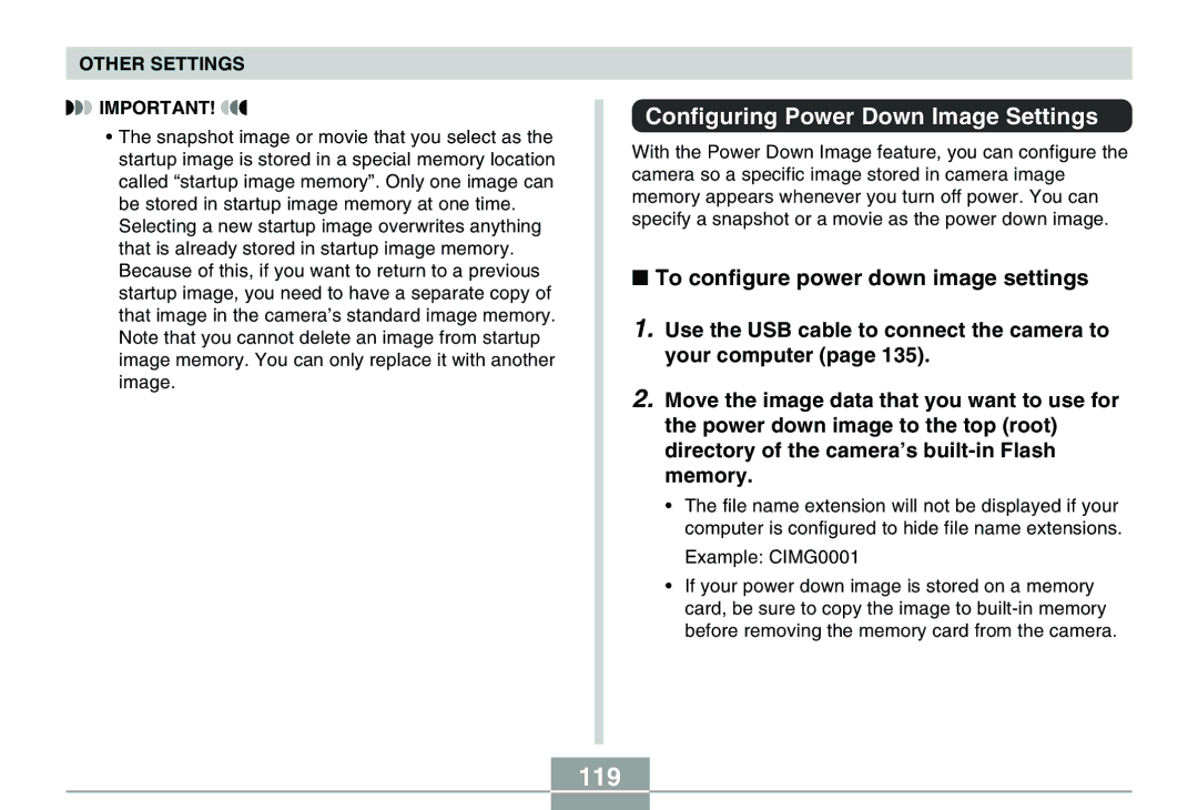 Casio QV-R40 manual 119, Configuring Power Down Image Settings, To configure power down image settings 