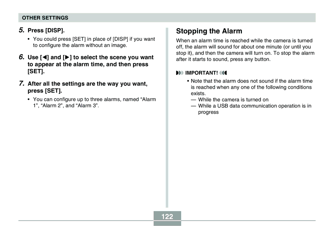 Casio QV-R40 manual Stopping the Alarm, 122, Press Disp 