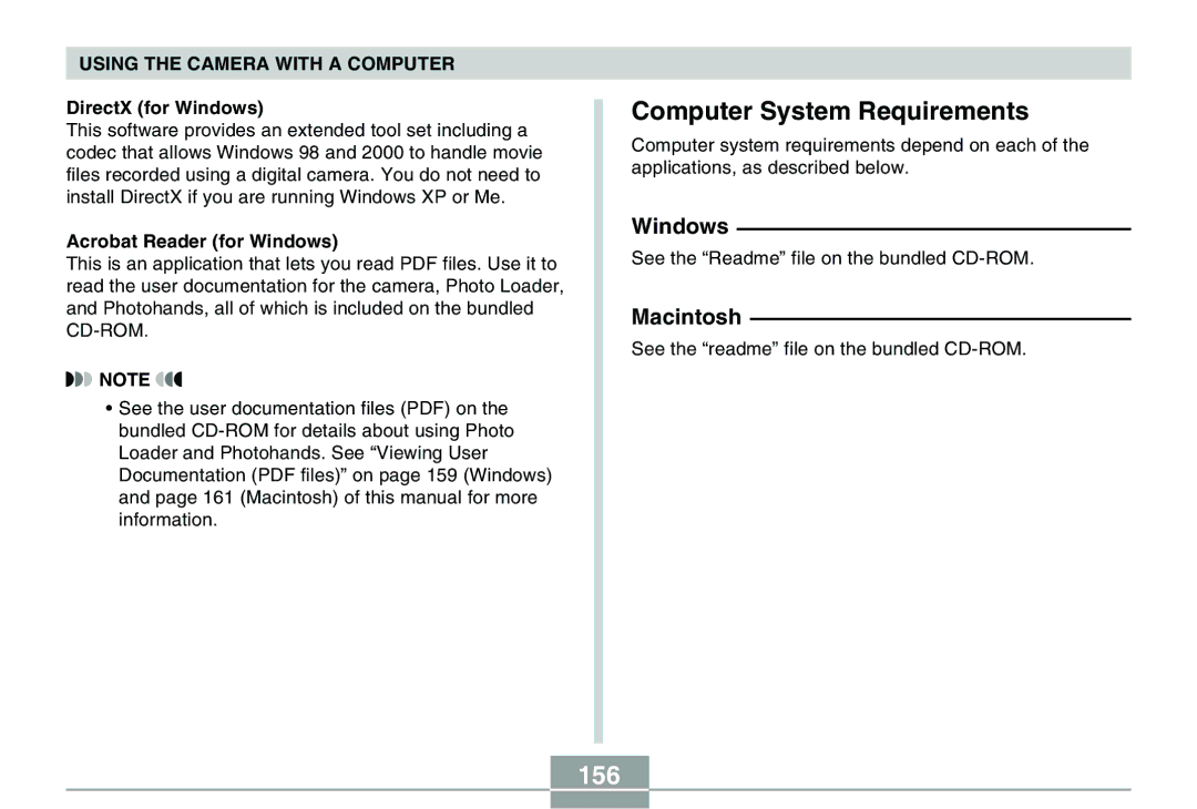 Casio QV-R40 manual Computer System Requirements, 156, Windows, Macintosh 