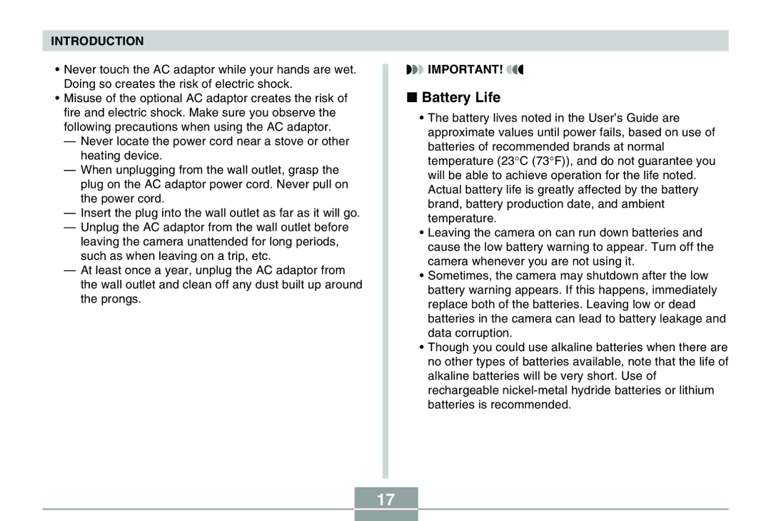 Casio QV-R40 manual Battery Life 