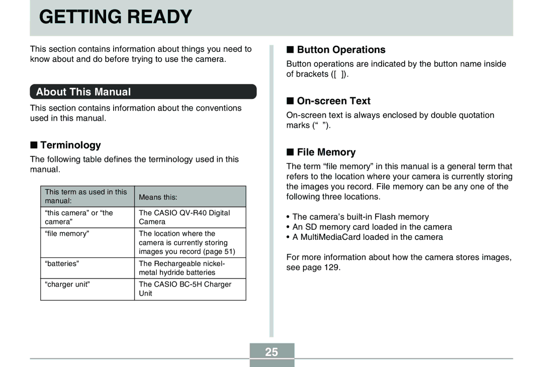 Casio QV-R40 manual Getting Ready, About This Manual 