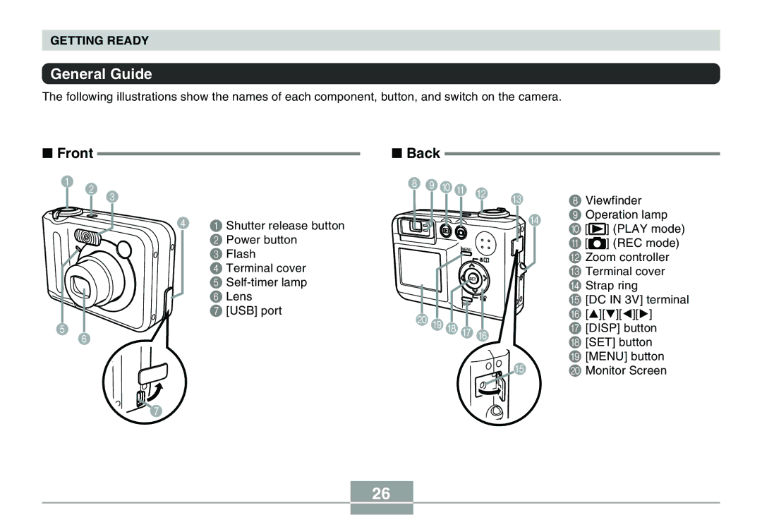 Casio QV-R40 manual General Guide, Front Back 