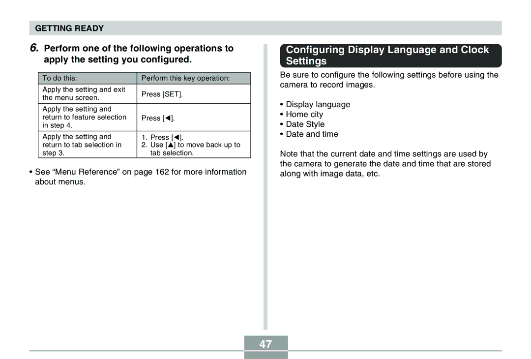 Casio QV-R40 manual Configuring Display Language and Clock Settings 