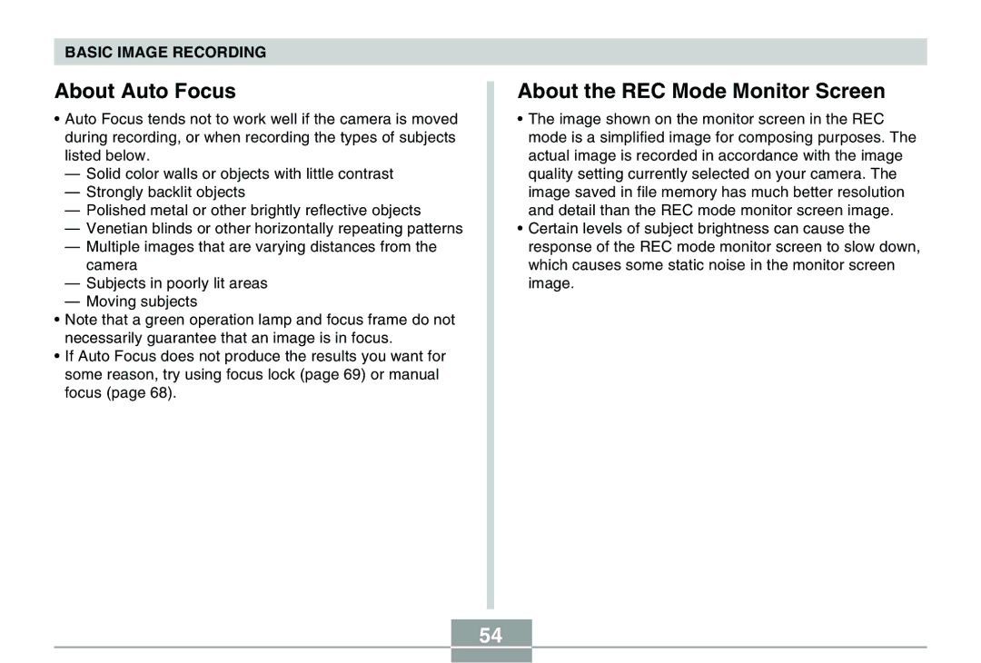 Casio QV-R40 manual About Auto Focus, About the REC Mode Monitor Screen 