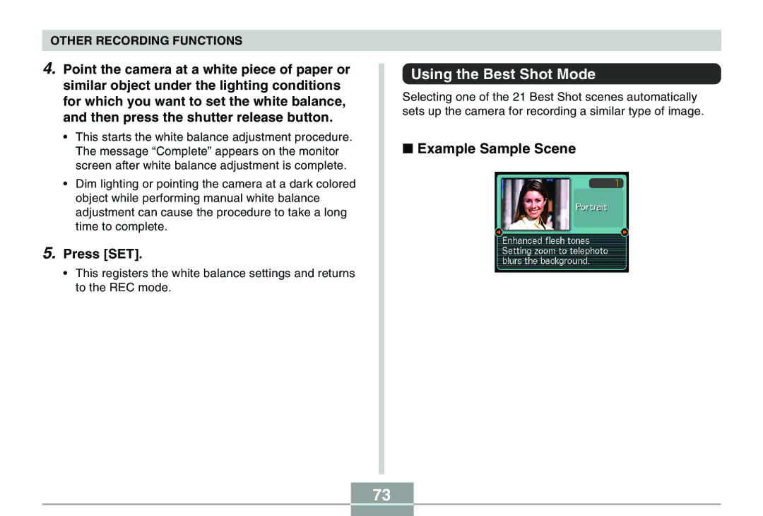 Casio QV-R40 manual Using the Best Shot Mode, Example Sample Scene, Press SET 