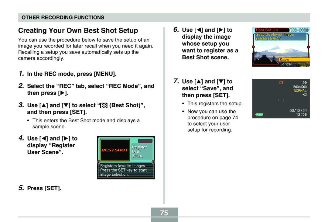 Casio QV-R40 manual Creating Your Own Best Shot Setup 