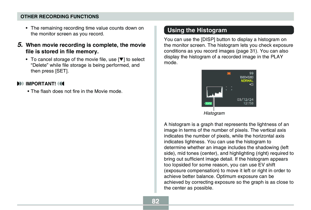 Casio QV-R40 manual Using the Histogram 