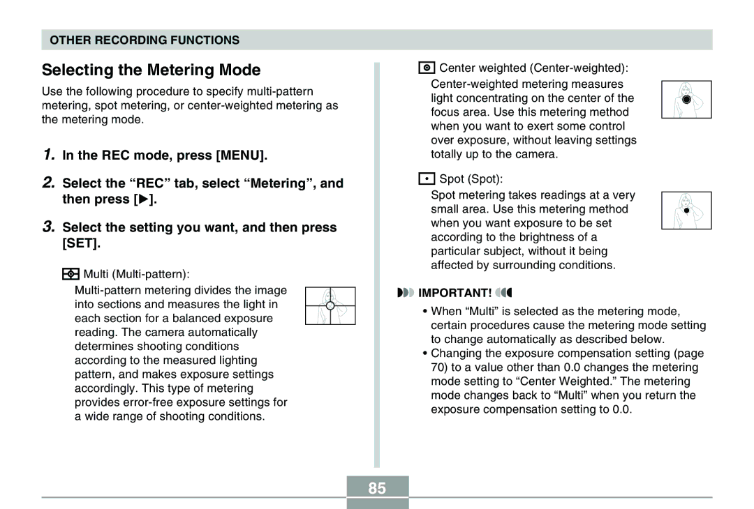 Casio QV-R40 manual Selecting the Metering Mode 