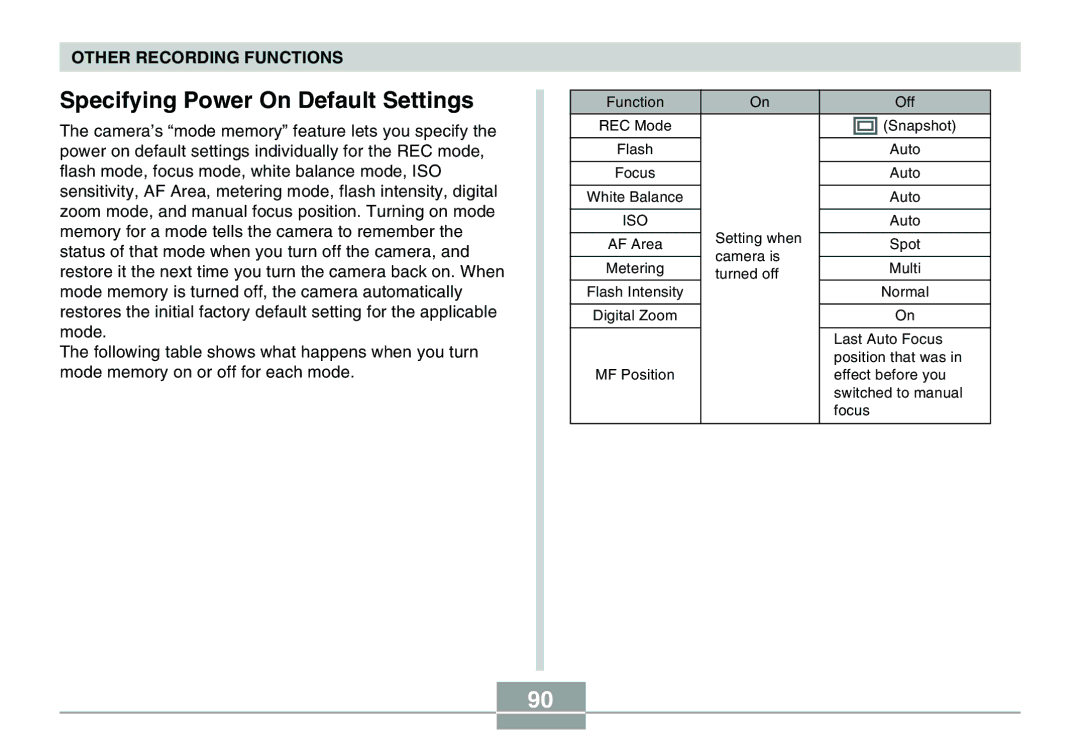 Casio QV-R40 manual Specifying Power On Default Settings 