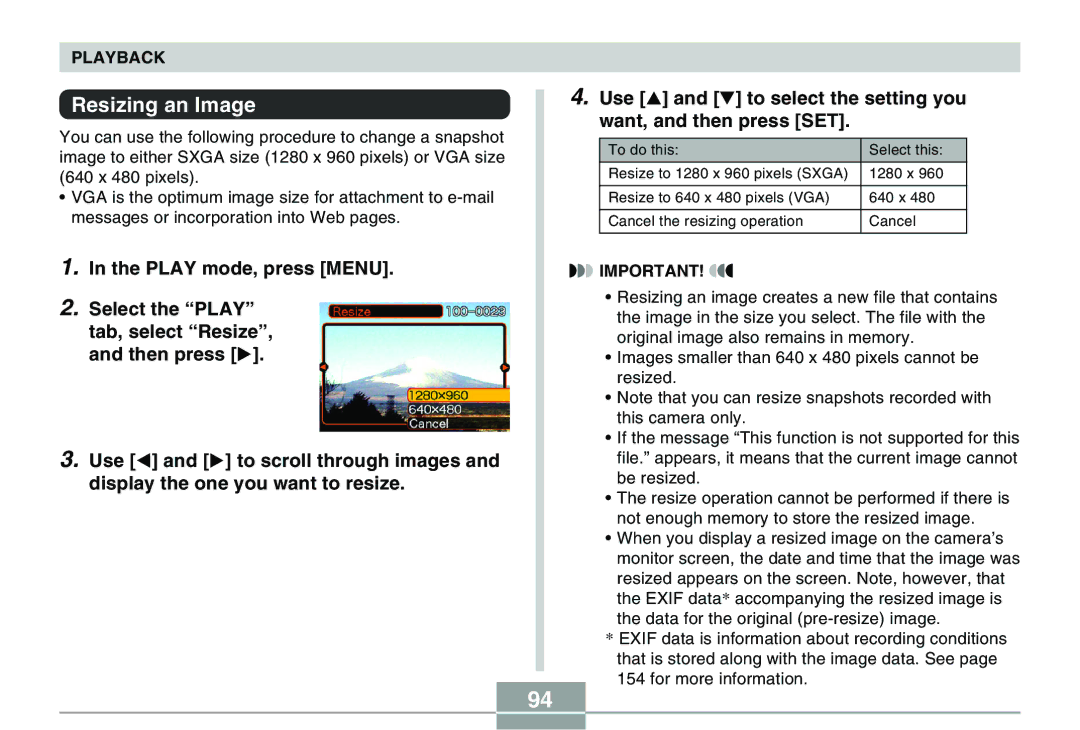 Casio QV-R40 manual Resizing an Image 