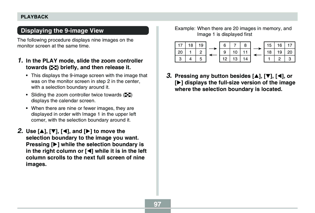 Casio QV-R40 manual Displaying the 9-image View 