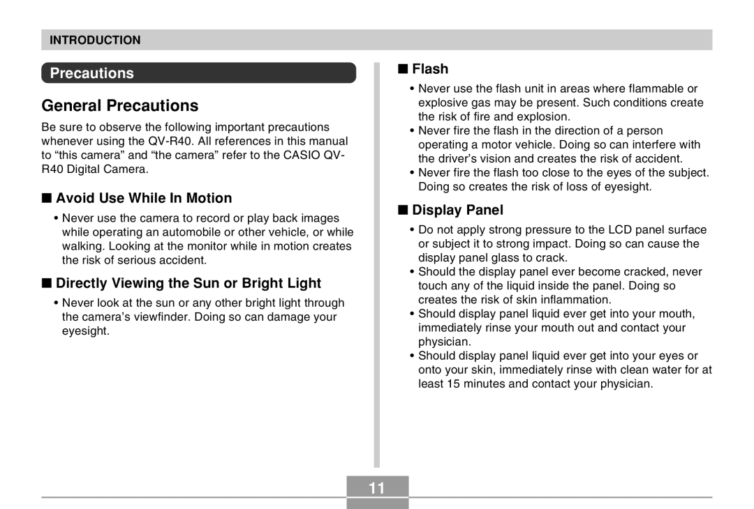 Casio QV-R40 manual General Precautions 