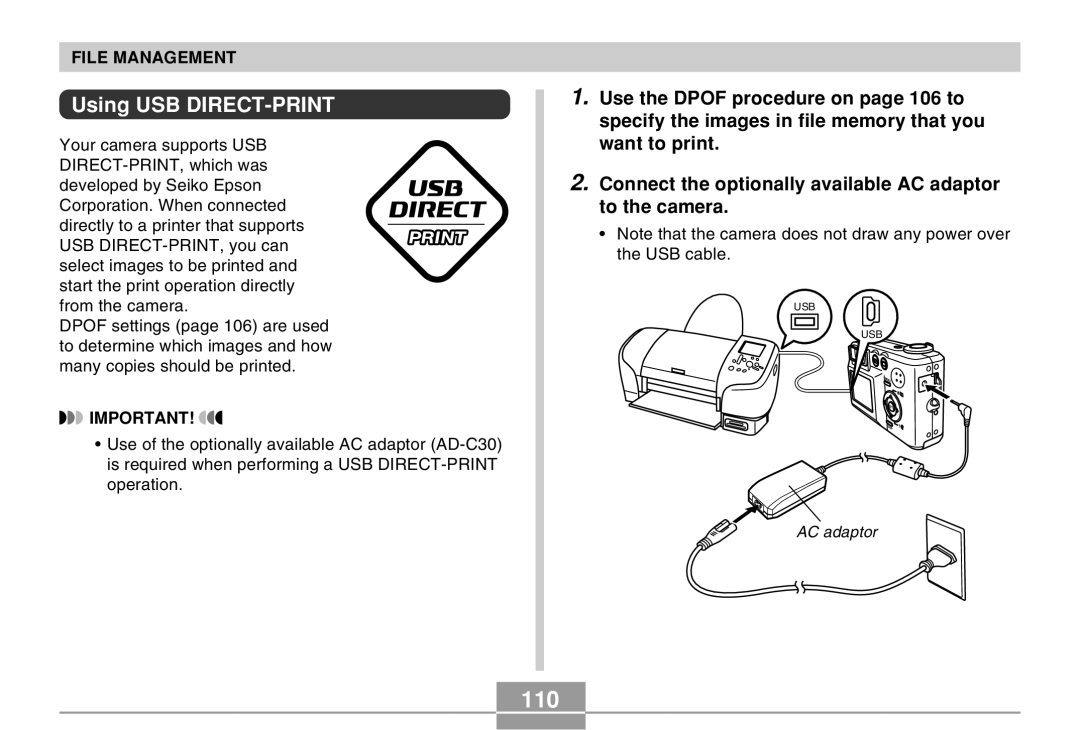 Casio QV-R40 manual 110, Using USB DIRECT-PRINT 