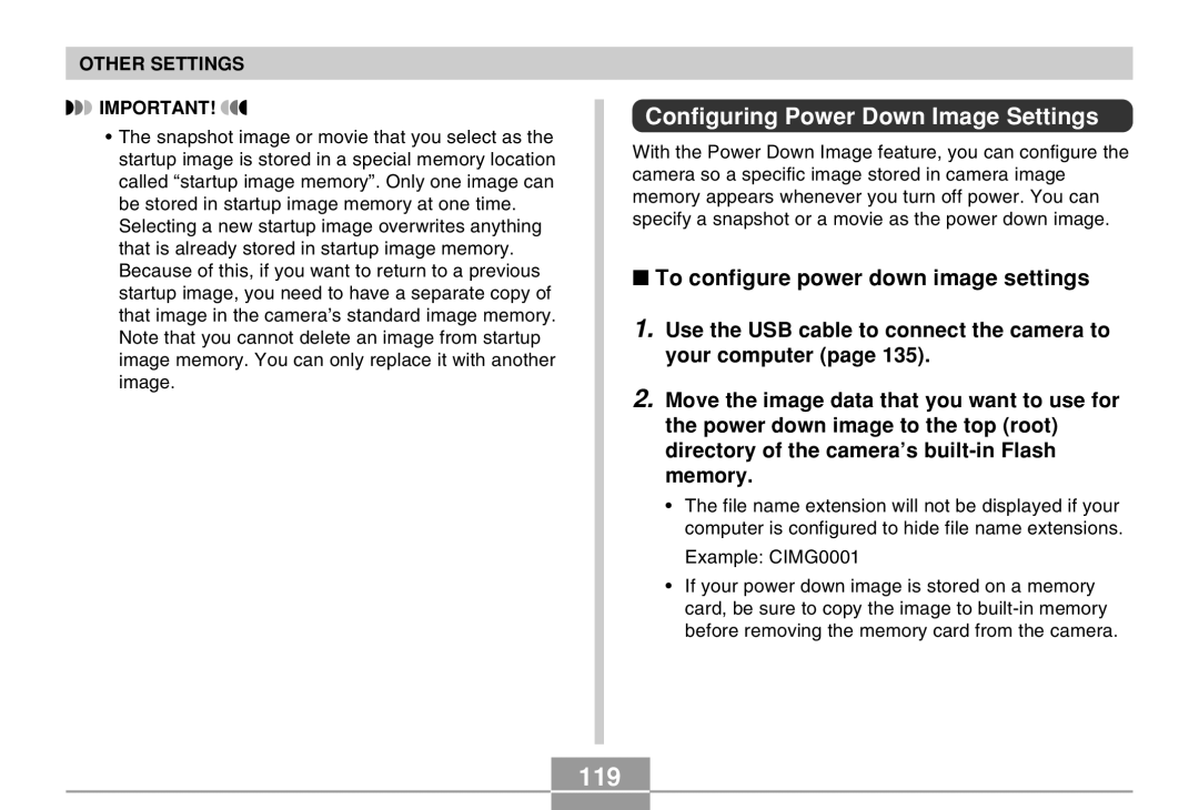 Casio QV-R40 manual 119, Configuring Power Down Image Settings, To configure power down image settings 