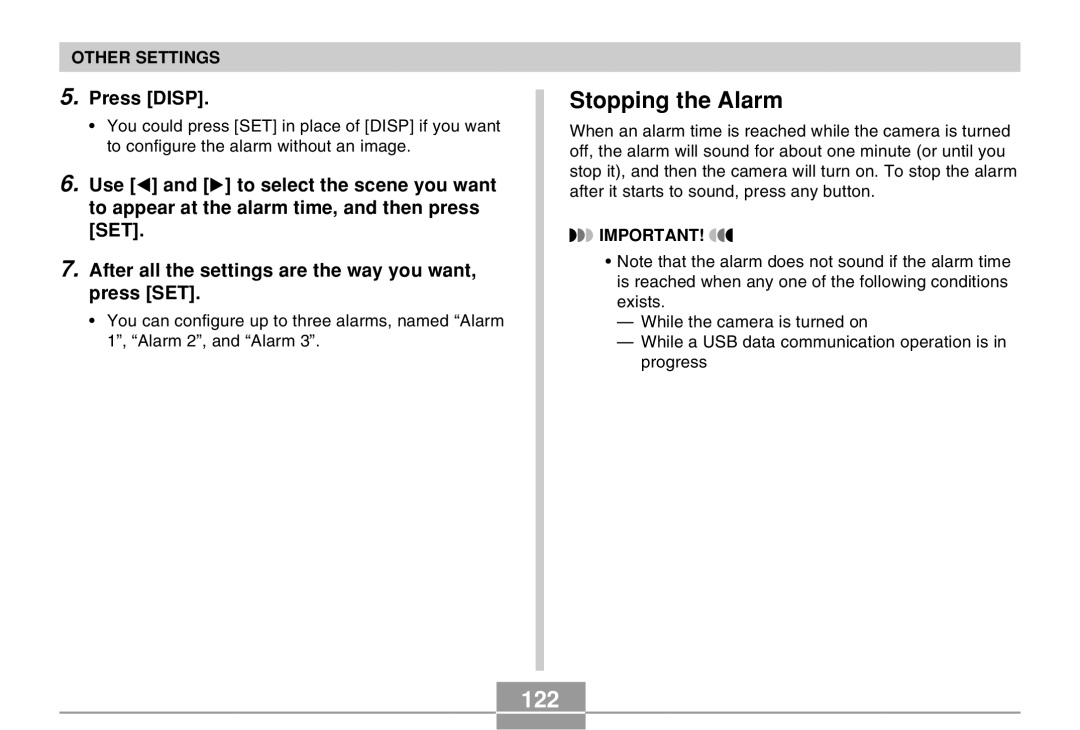 Casio QV-R40 manual Stopping the Alarm, 122, Press Disp 