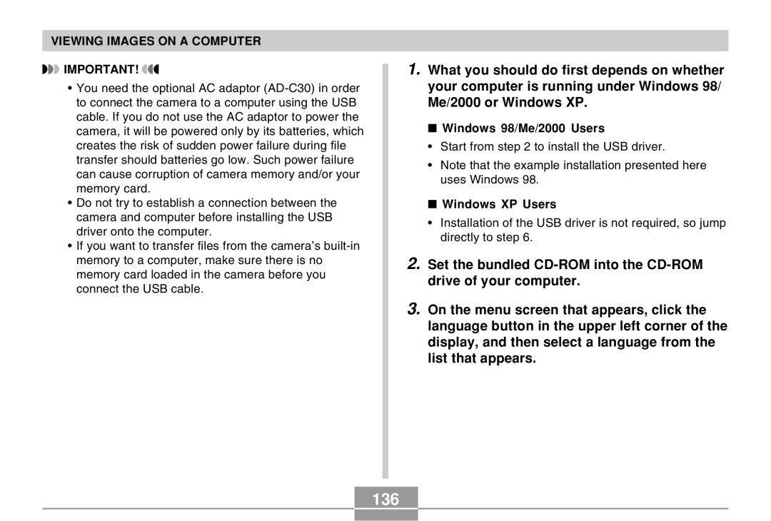 Casio QV-R40 manual 136, Windows 98/Me/2000 Users, Windows XP Users 