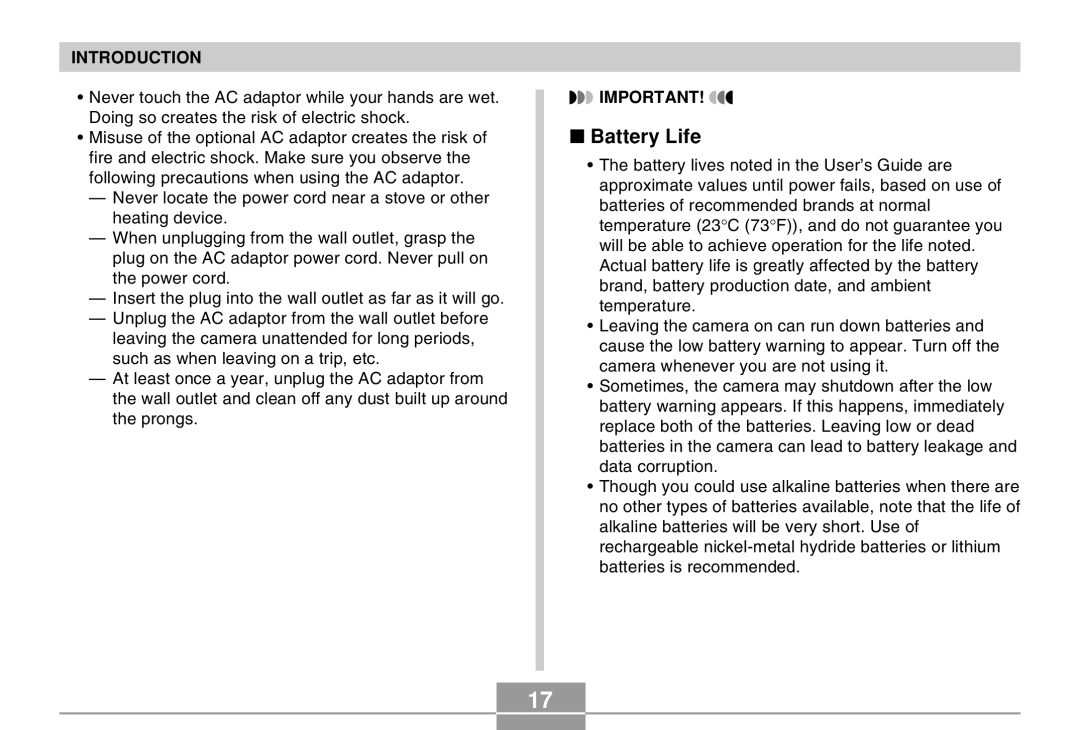 Casio QV-R40 manual Battery Life 