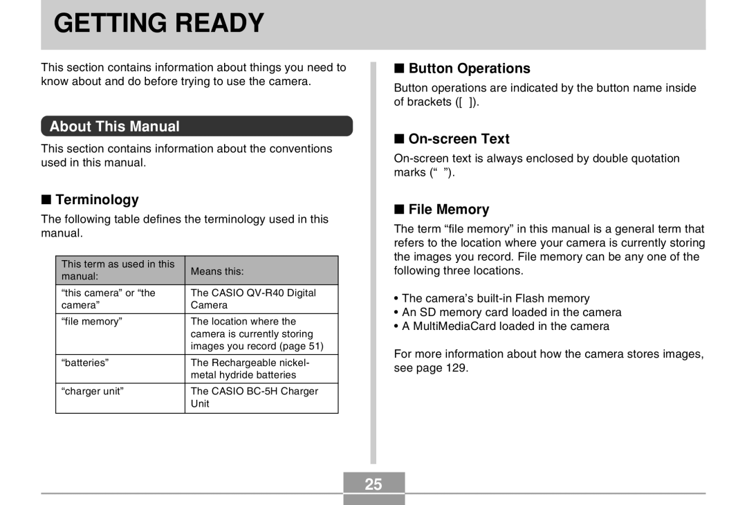 Casio QV-R40 manual Getting Ready, About This Manual 