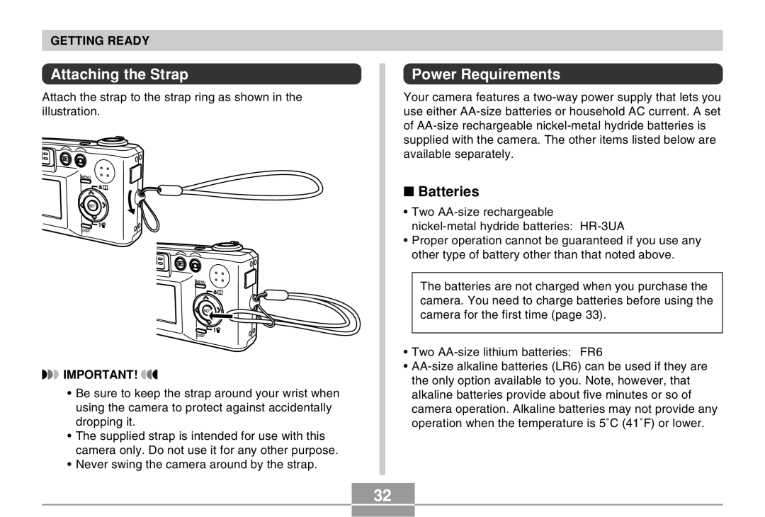 Casio QV-R40 manual Attaching the Strap, Power Requirements 