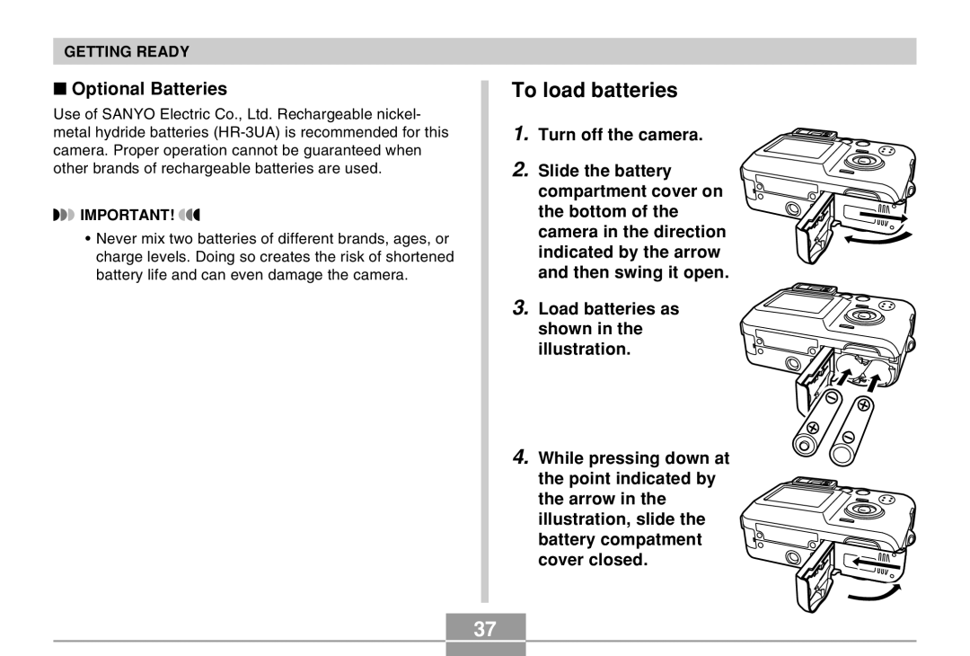 Casio QV-R40 manual To load batteries, Optional Batteries 