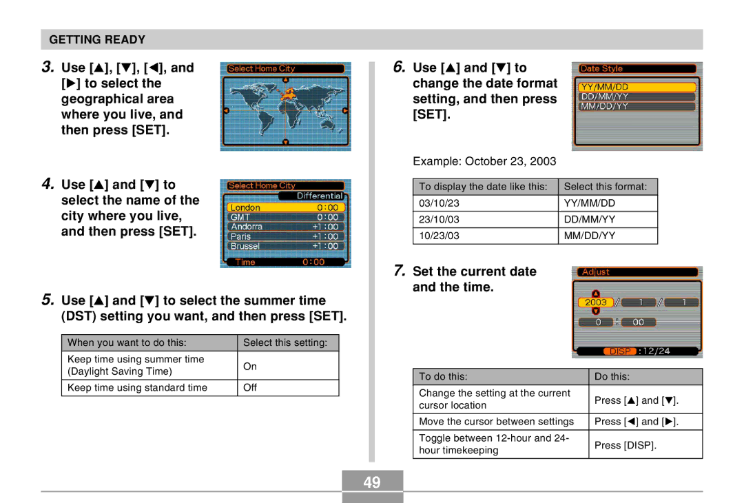 Casio QV-R40 manual Set the current date and the time, Example October 23 