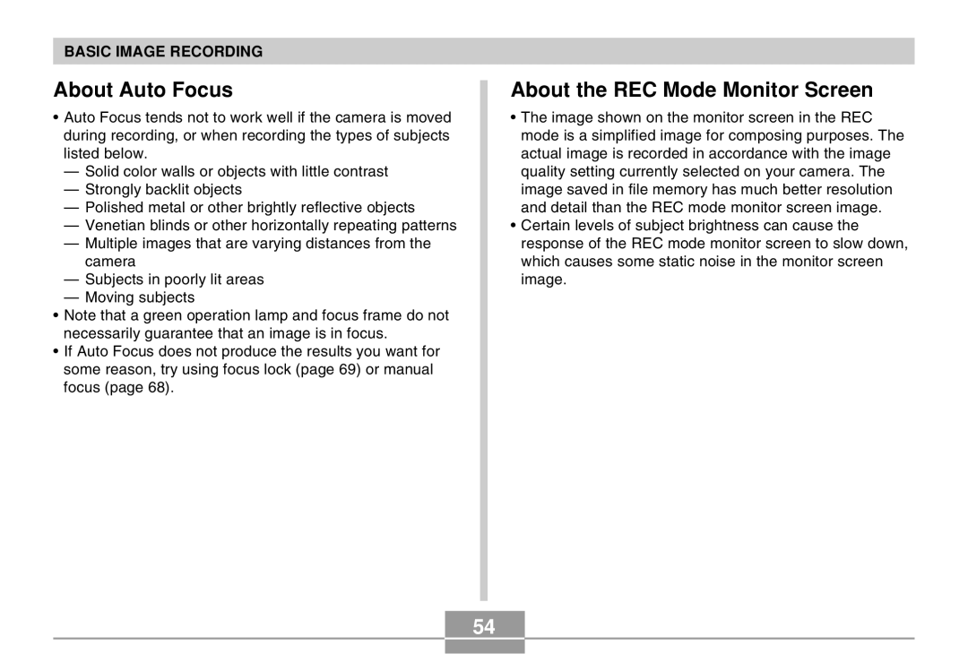 Casio QV-R40 manual About Auto Focus, About the REC Mode Monitor Screen 