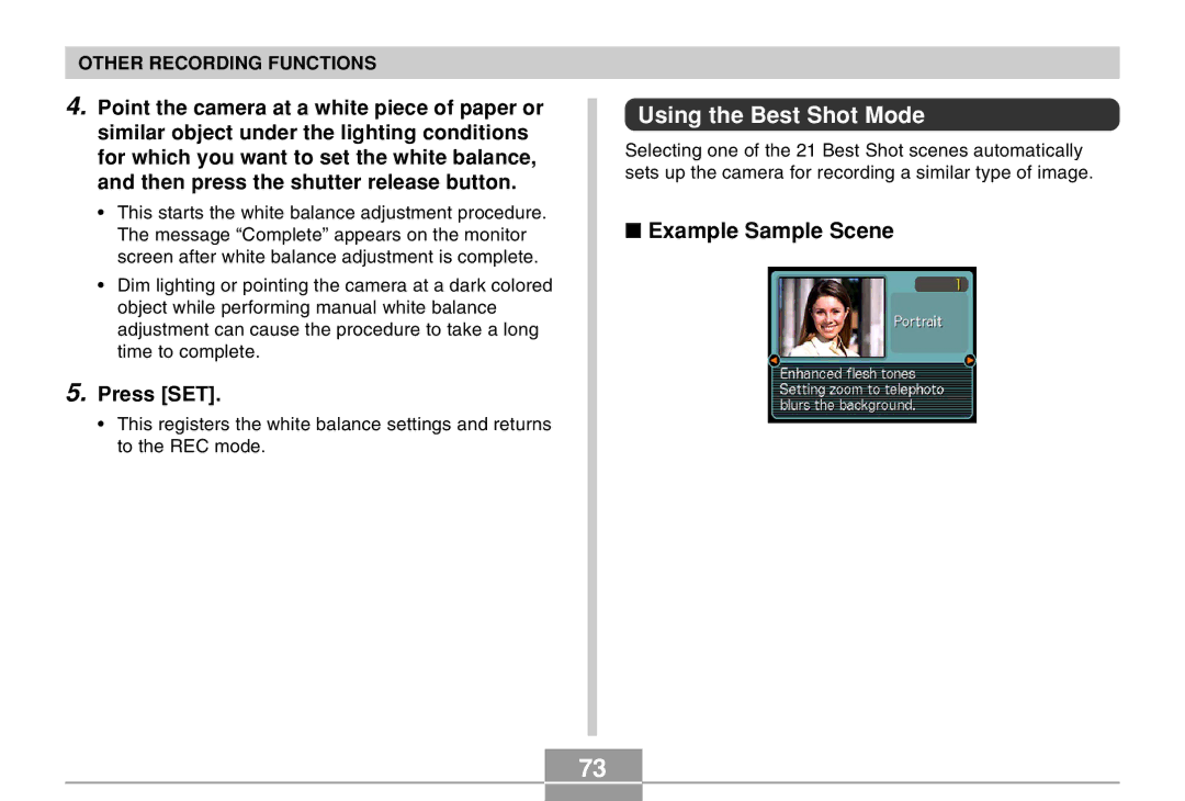 Casio QV-R40 manual Using the Best Shot Mode, Example Sample Scene, Press SET 