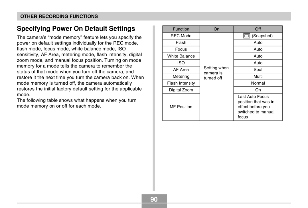 Casio QV-R40 manual Specifying Power On Default Settings 