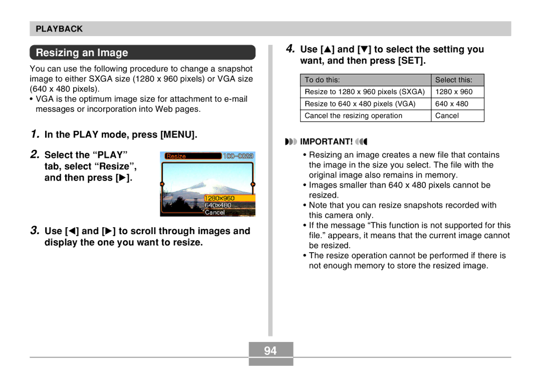 Casio QV-R40 manual Resizing an Image 