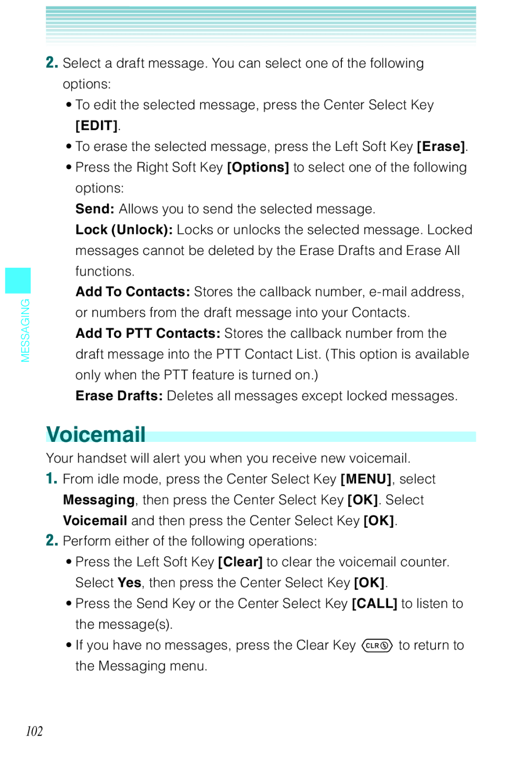 Casio Ravine manual Voicemail, 102 