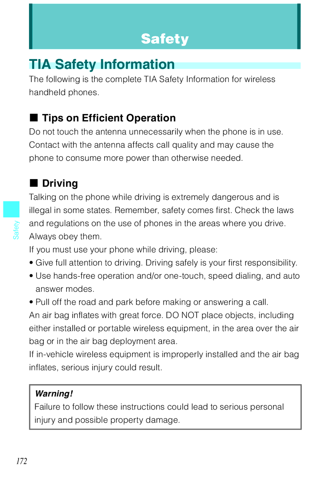 Casio Ravine manual TIA Safety Information, Tips on Efficient Operation, Driving, 172 