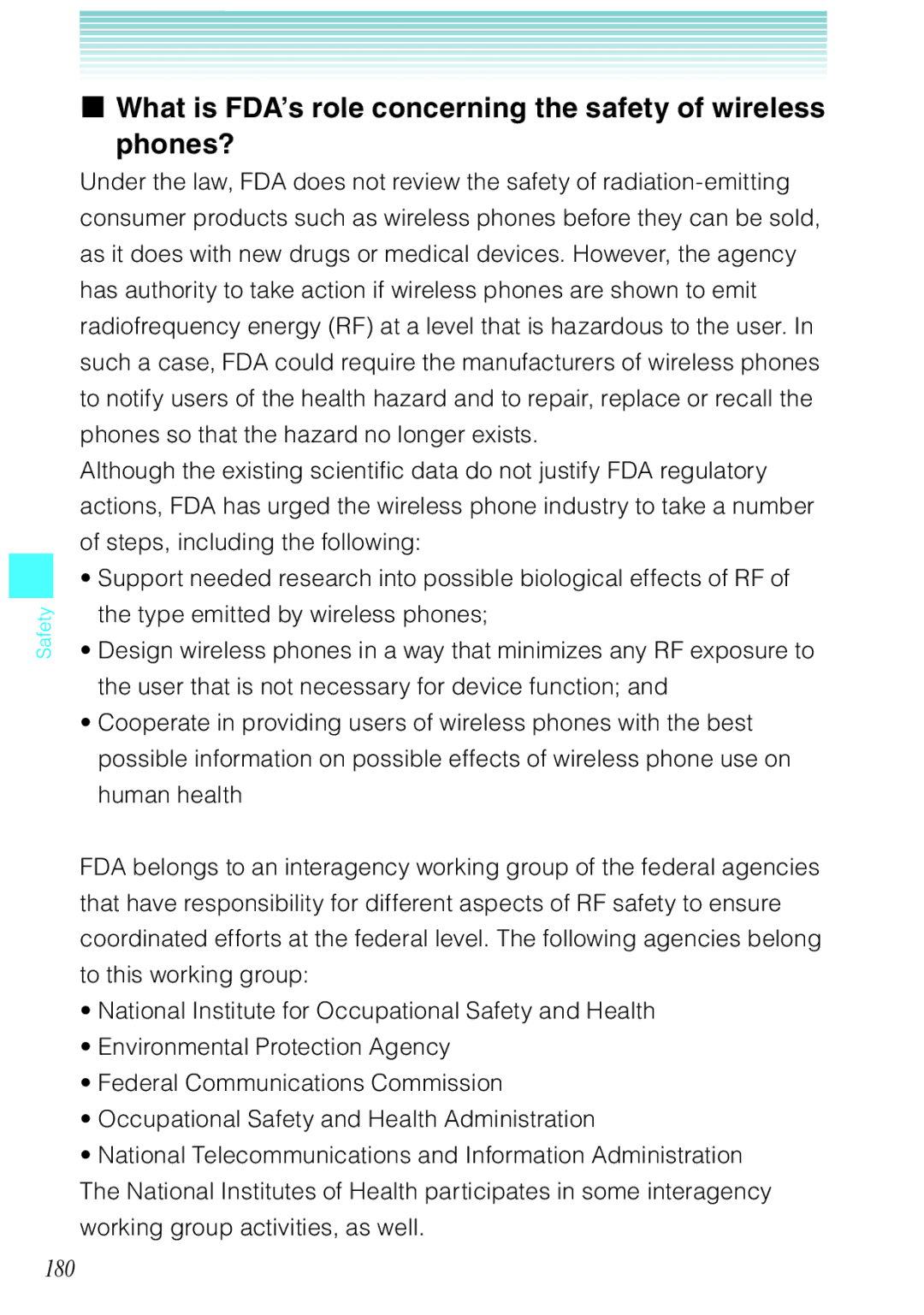 Casio Ravine manual What is FDA’s role concerning the safety of wireless phones?, 180 