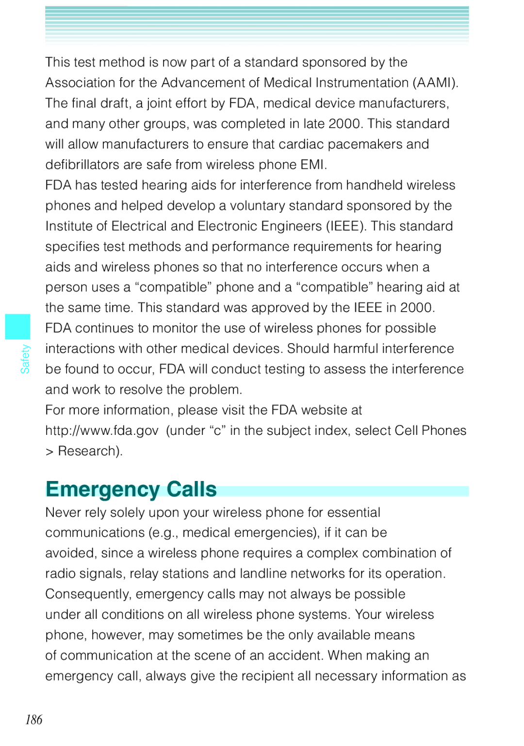 Casio Ravine manual Emergency Calls, 186 