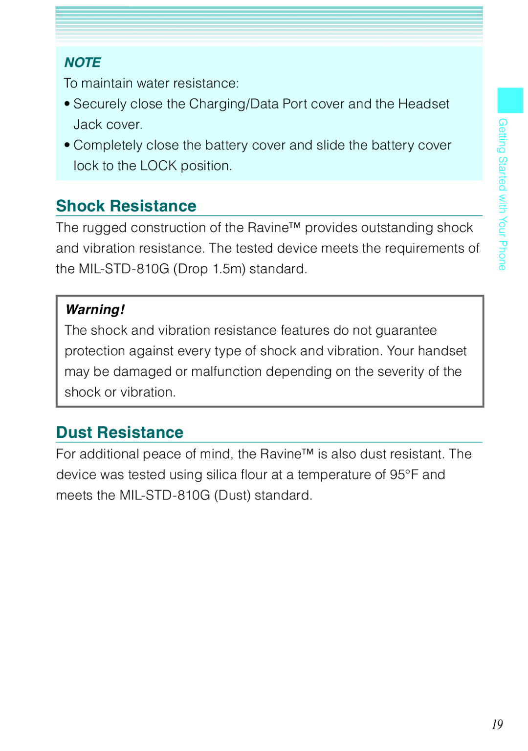 Casio Ravine manual Shock Resistance, Dust Resistance 