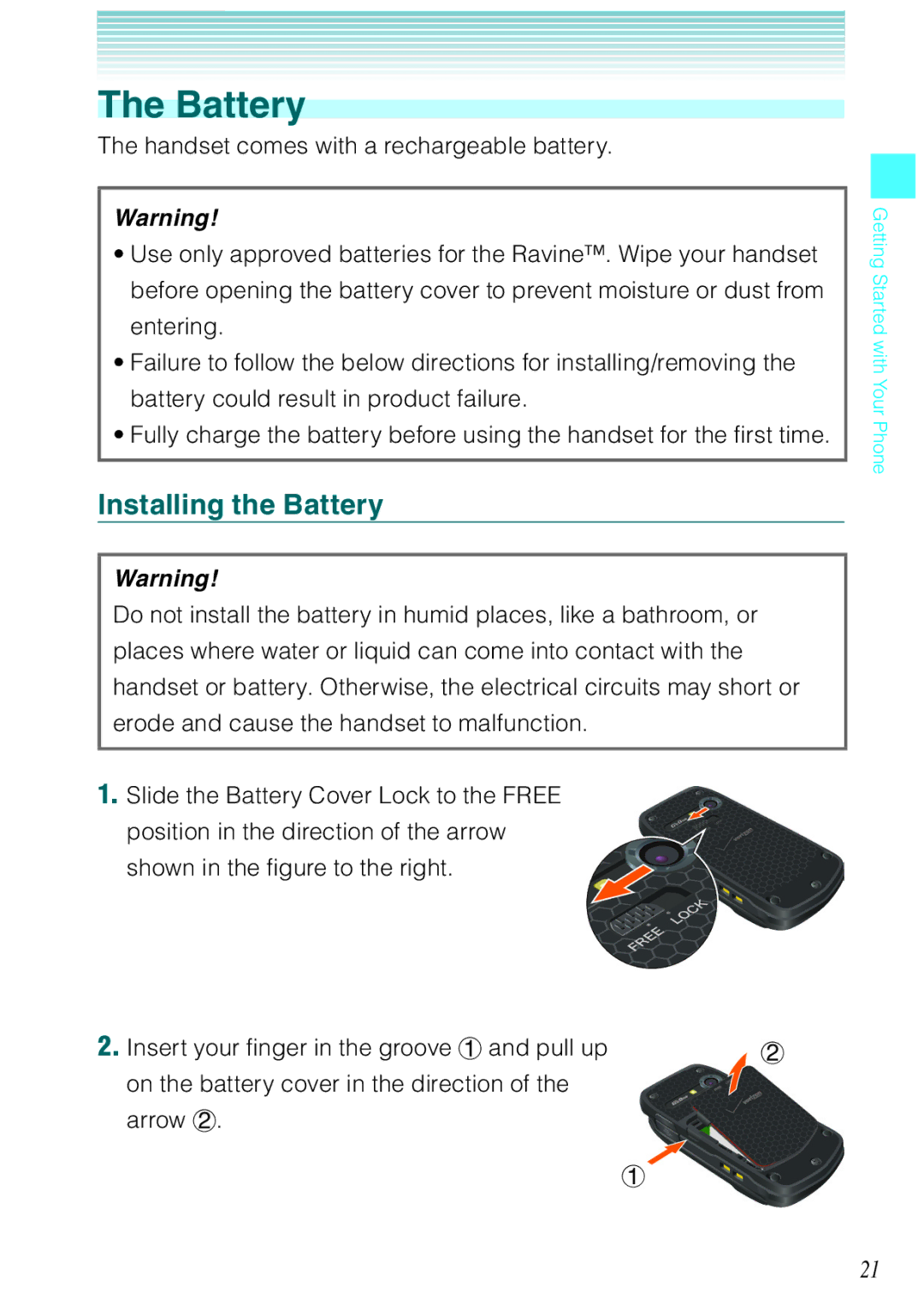 Casio Ravine manual Installing the Battery 