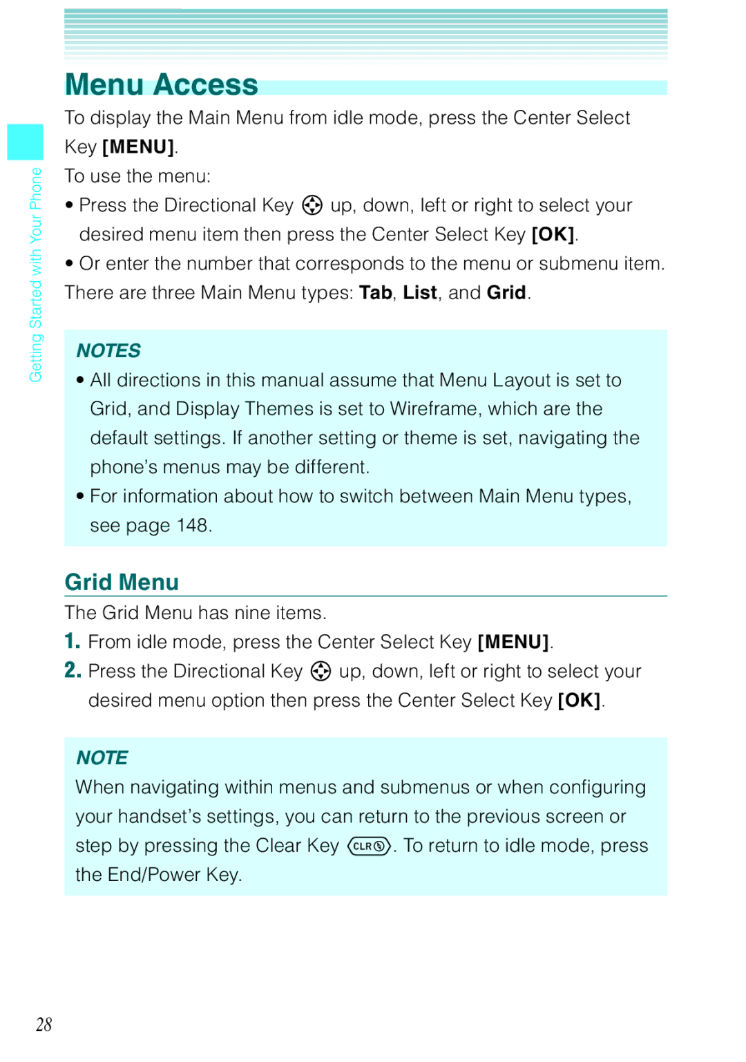 Casio Ravine manual Menu Access, Grid Menu 