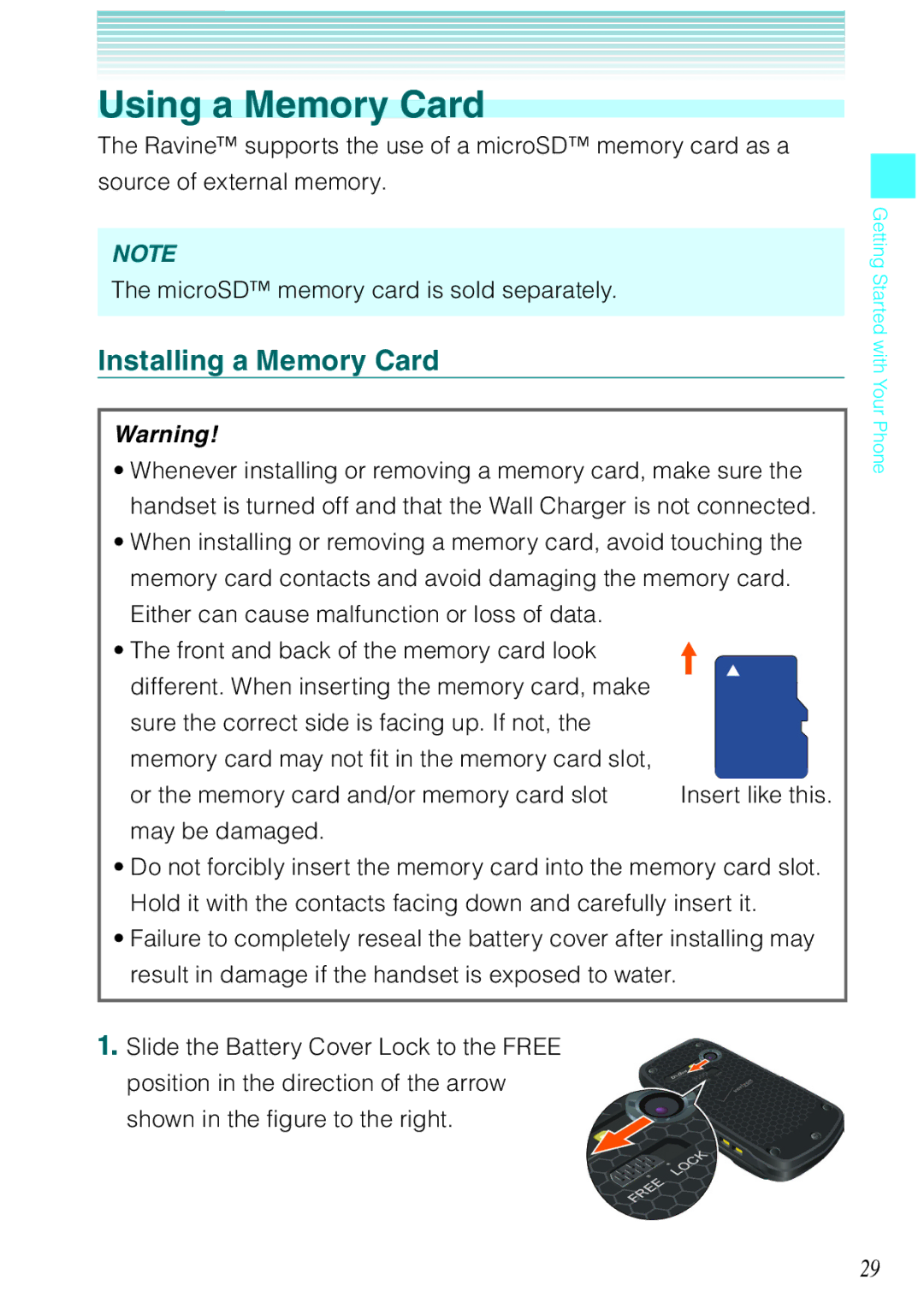 Casio Ravine manual Using a Memory Card, Installing a Memory Card 