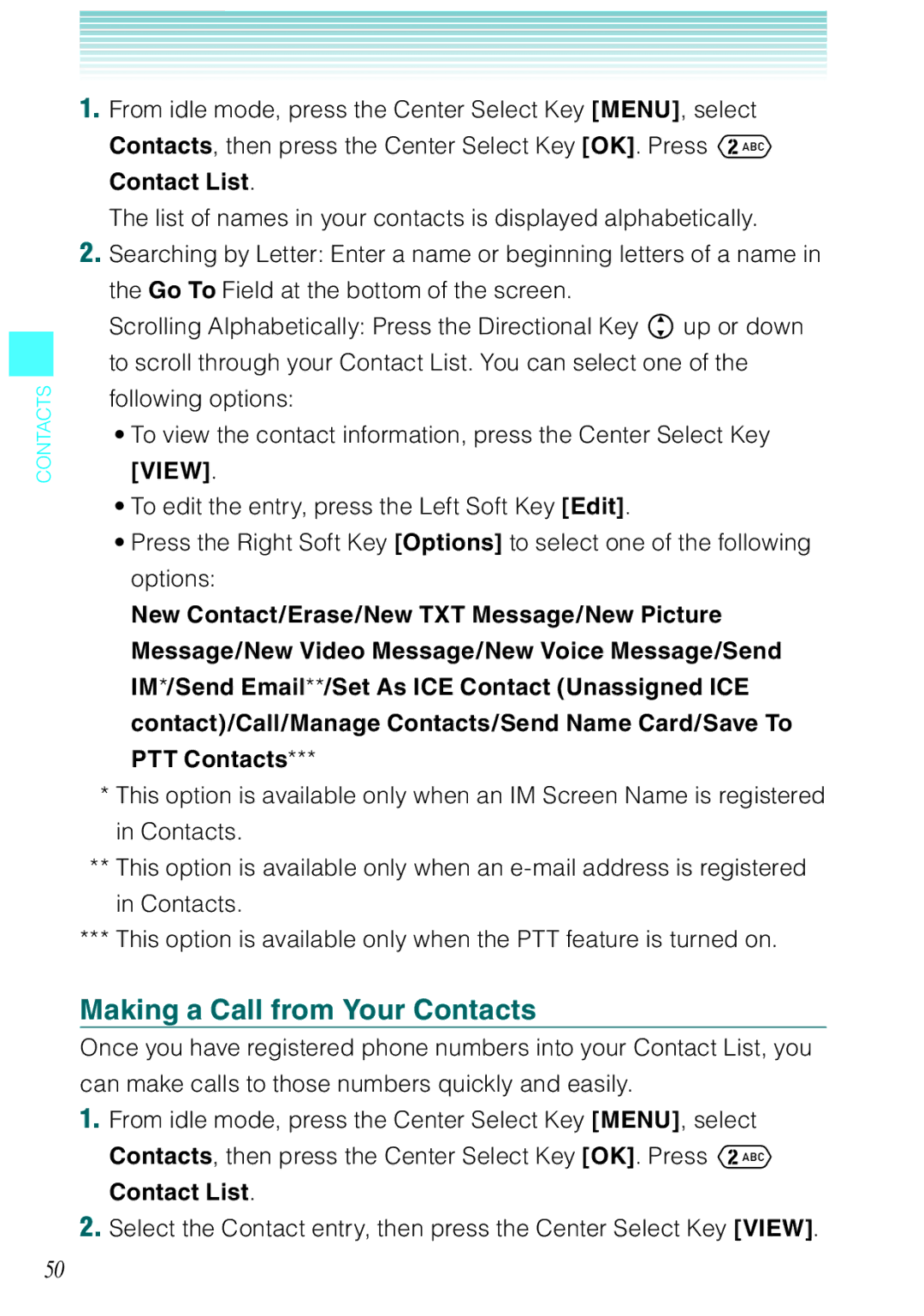 Casio Ravine manual Making a Call from Your Contacts, Contact List 